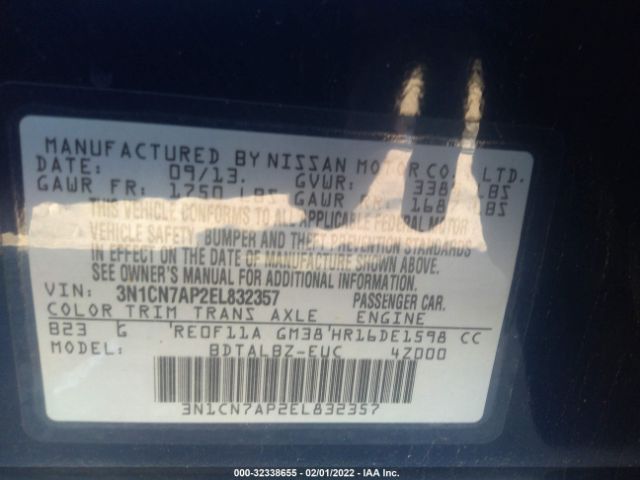 Photo 8 VIN: 3N1CN7AP2EL832357 - NISSAN VERSA 