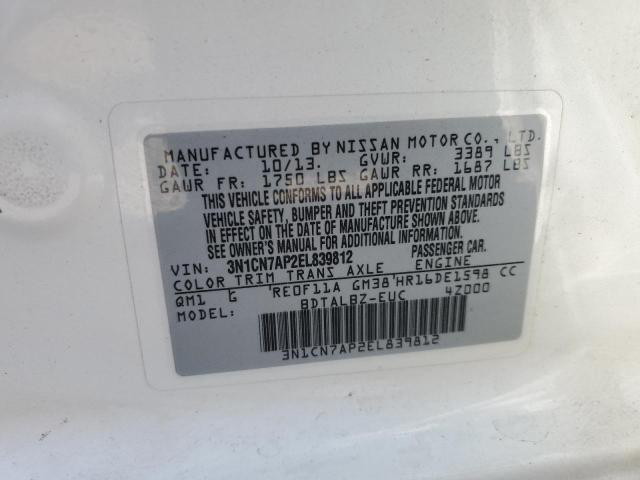 Photo 11 VIN: 3N1CN7AP2EL839812 - NISSAN VERSA 