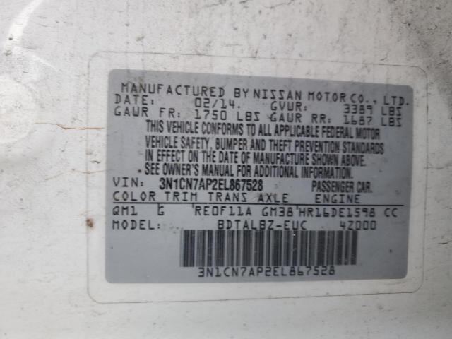 Photo 11 VIN: 3N1CN7AP2EL867528 - NISSAN VERSA SV W 