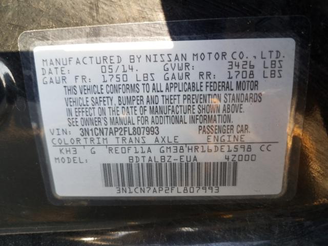 Photo 9 VIN: 3N1CN7AP2FL807993 - NISSAN VERSA S 