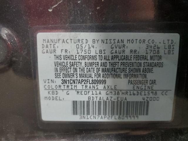 Photo 11 VIN: 3N1CN7AP2FL809999 - NISSAN VERSA 