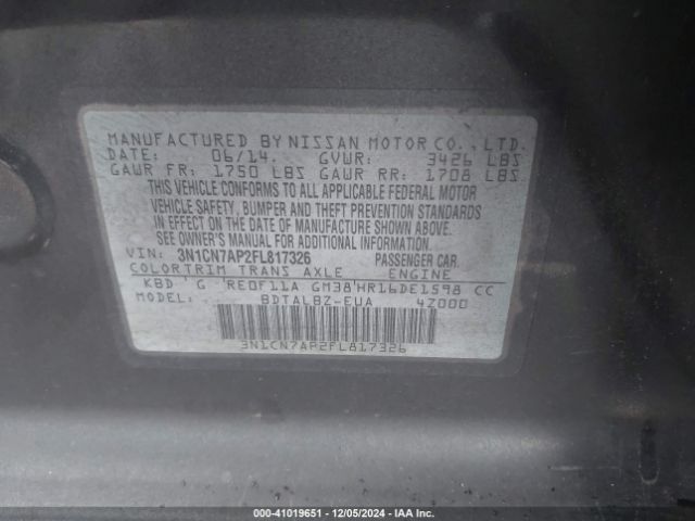 Photo 8 VIN: 3N1CN7AP2FL817326 - NISSAN VERSA 