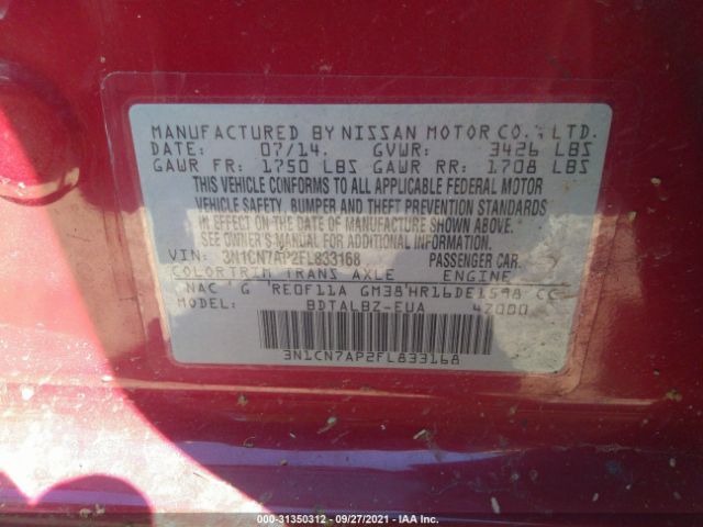 Photo 8 VIN: 3N1CN7AP2FL833168 - NISSAN VERSA 