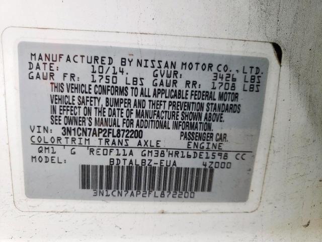 Photo 9 VIN: 3N1CN7AP2FL872200 - NISSAN VERSA S 