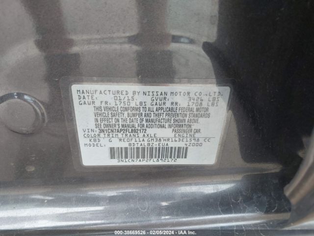 Photo 8 VIN: 3N1CN7AP2FL892172 - NISSAN VERSA 