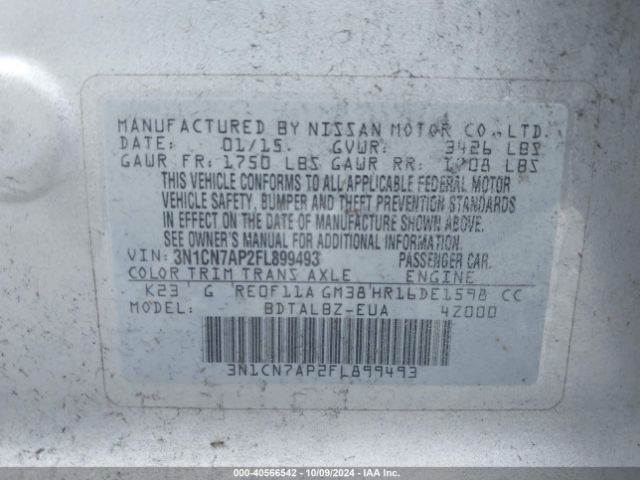 Photo 8 VIN: 3N1CN7AP2FL899493 - NISSAN VERSA 