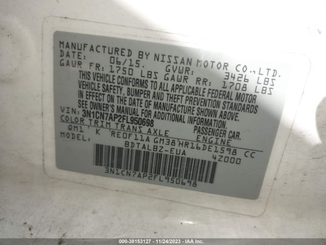 Photo 8 VIN: 3N1CN7AP2FL950698 - NISSAN VERSA 