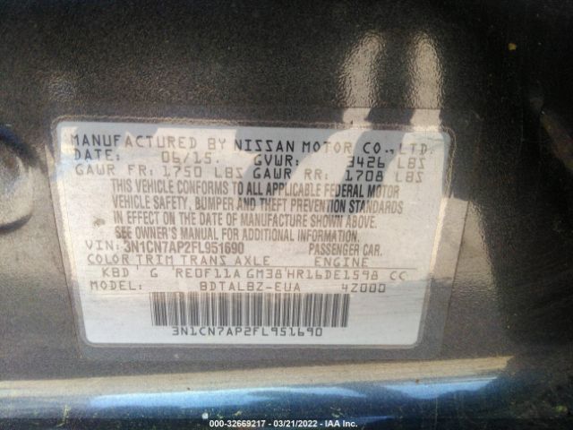 Photo 8 VIN: 3N1CN7AP2FL951690 - NISSAN VERSA 