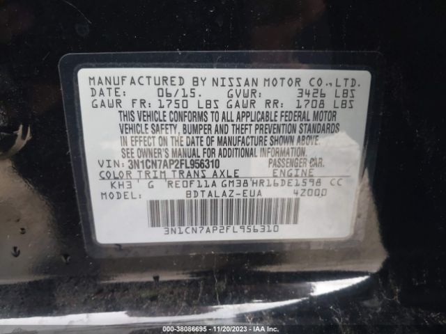 Photo 8 VIN: 3N1CN7AP2FL956310 - NISSAN VERSA 