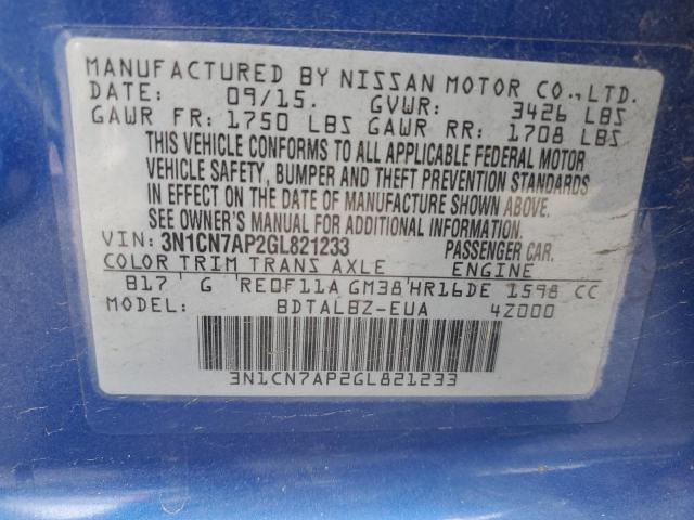 Photo 12 VIN: 3N1CN7AP2GL821233 - NISSAN VERSA 