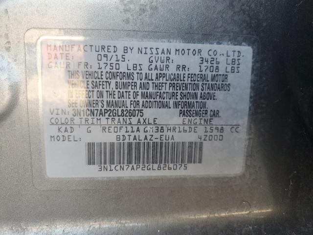 Photo 11 VIN: 3N1CN7AP2GL826075 - NISSAN VERSA S 