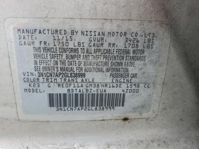 Photo 11 VIN: 3N1CN7AP2GL838999 - NISSAN VERSA S 