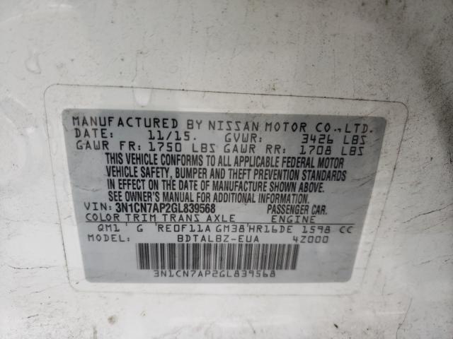 Photo 9 VIN: 3N1CN7AP2GL839568 - NISSAN VERSA S 