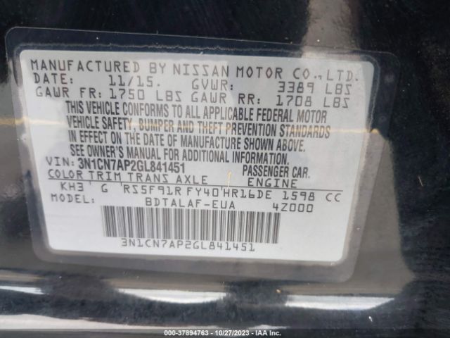 Photo 8 VIN: 3N1CN7AP2GL841451 - NISSAN VERSA 