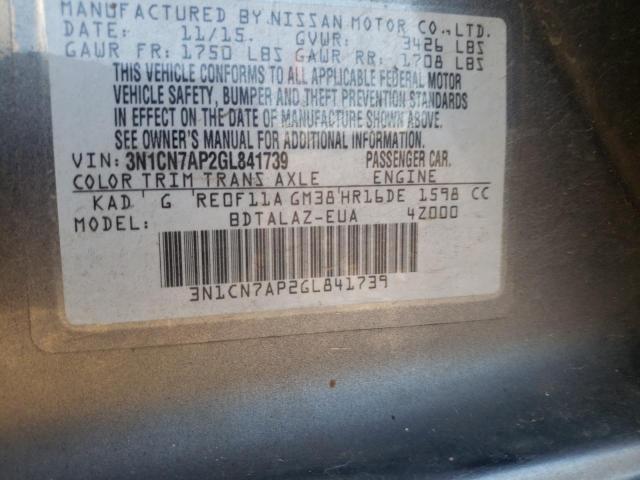 Photo 9 VIN: 3N1CN7AP2GL841739 - NISSAN VERSA S 