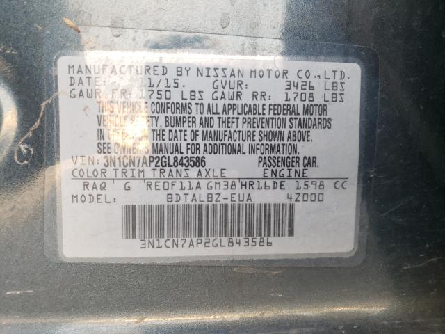 Photo 9 VIN: 3N1CN7AP2GL843586 - NISSAN VERSA S 