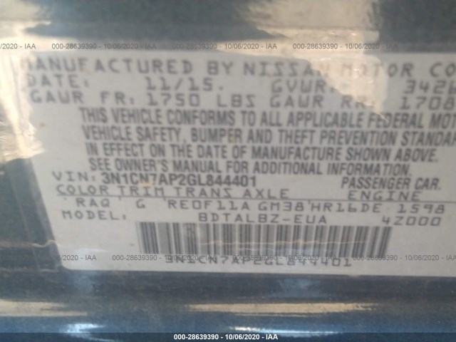 Photo 8 VIN: 3N1CN7AP2GL844401 - NISSAN VERSA 