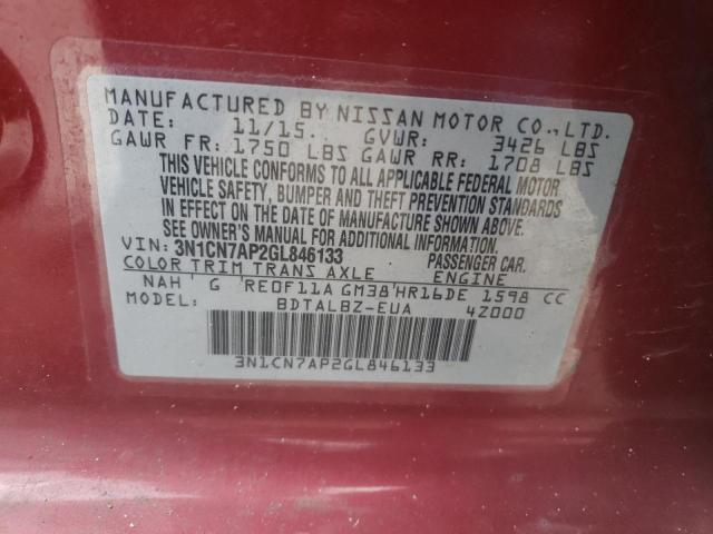 Photo 12 VIN: 3N1CN7AP2GL846133 - NISSAN VERSA S 