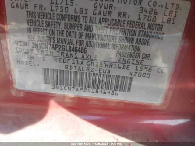 Photo 8 VIN: 3N1CN7AP2GL846486 - NISSAN VERSA 