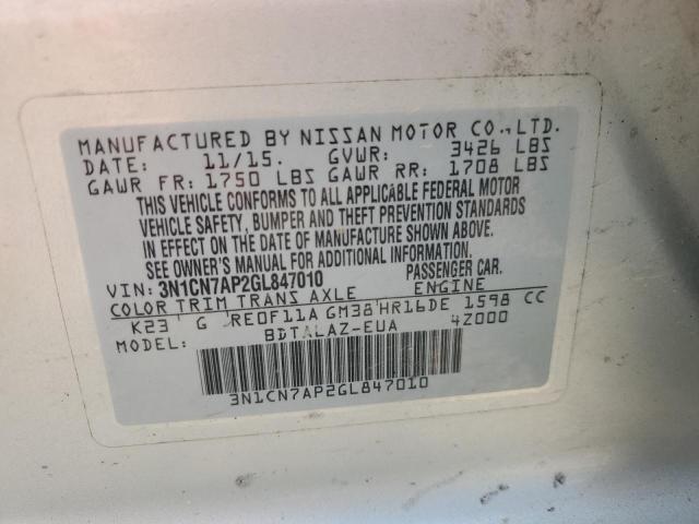 Photo 11 VIN: 3N1CN7AP2GL847010 - NISSAN VERSA S 