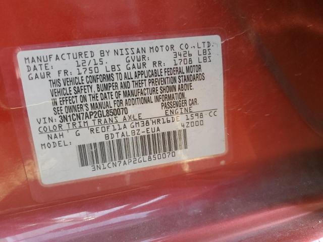 Photo 9 VIN: 3N1CN7AP2GL850070 - NISSAN VERSA S 