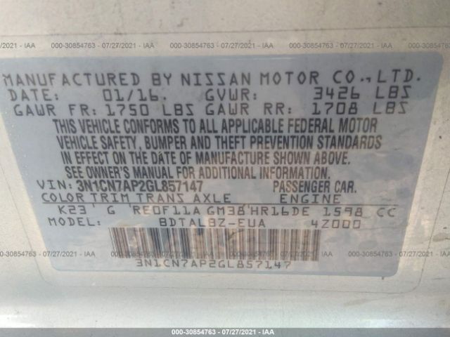 Photo 8 VIN: 3N1CN7AP2GL857147 - NISSAN VERSA 