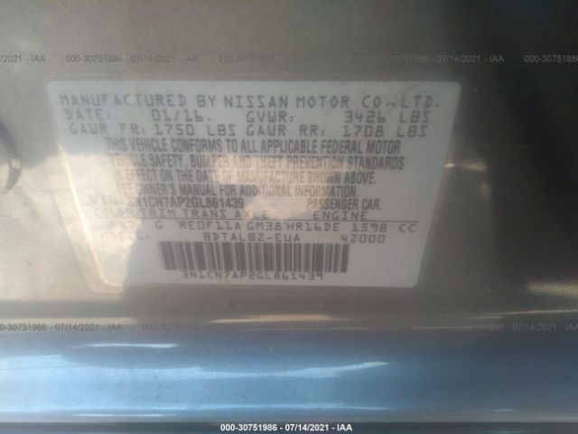 Photo 8 VIN: 3N1CN7AP2GL861439 - NISSAN VERSA 