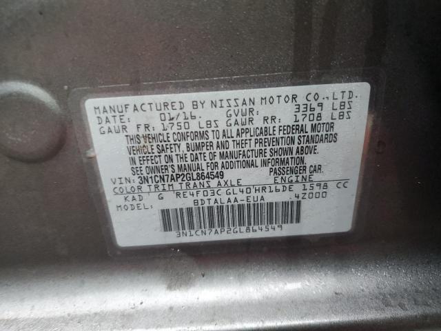 Photo 11 VIN: 3N1CN7AP2GL864549 - NISSAN VERSA 