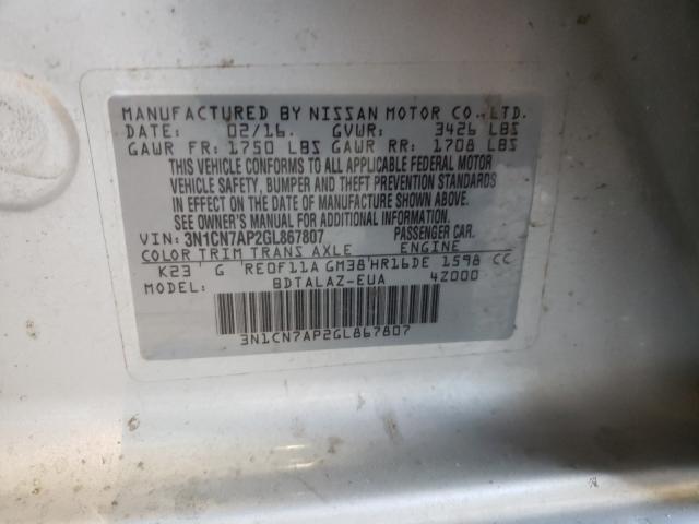 Photo 9 VIN: 3N1CN7AP2GL867807 - NISSAN VERSA S 