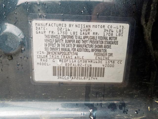 Photo 9 VIN: 3N1CN7AP2GL871744 - NISSAN VERSA S 