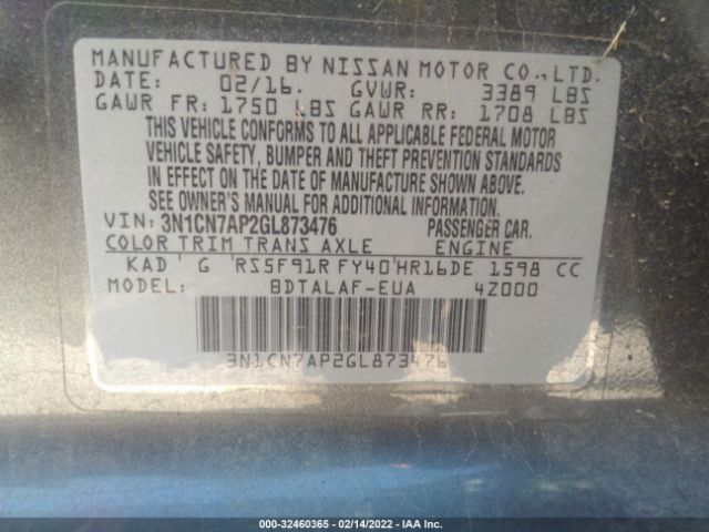 Photo 8 VIN: 3N1CN7AP2GL873476 - NISSAN VERSA 