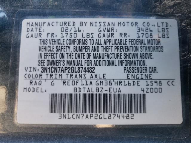 Photo 9 VIN: 3N1CN7AP2GL874482 - NISSAN VERSA S 