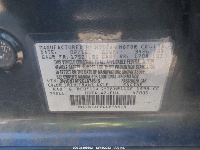 Photo 8 VIN: 3N1CN7AP2GL874515 - NISSAN VERSA 