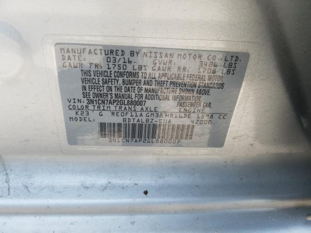 Photo 9 VIN: 3N1CN7AP2GL880007 - NISSAN VERSA S 