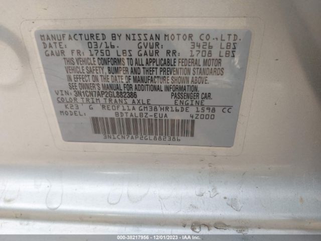 Photo 8 VIN: 3N1CN7AP2GL882386 - NISSAN VERSA 