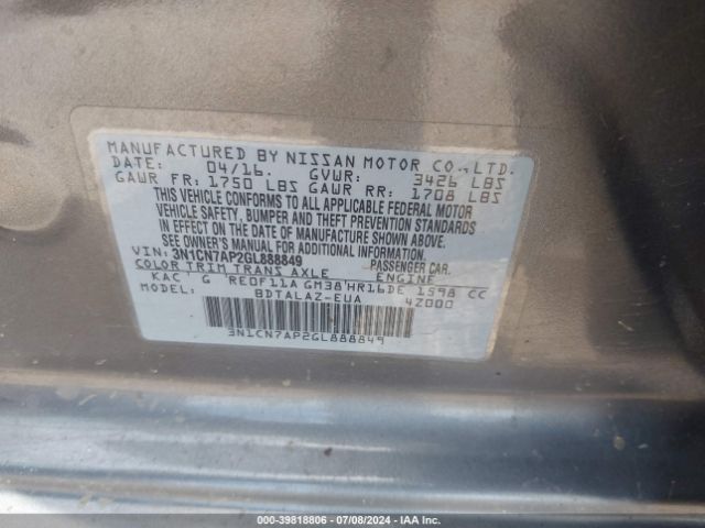 Photo 8 VIN: 3N1CN7AP2GL888849 - NISSAN VERSA 