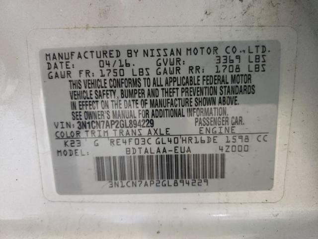 Photo 9 VIN: 3N1CN7AP2GL894229 - NISSAN VERSA S 