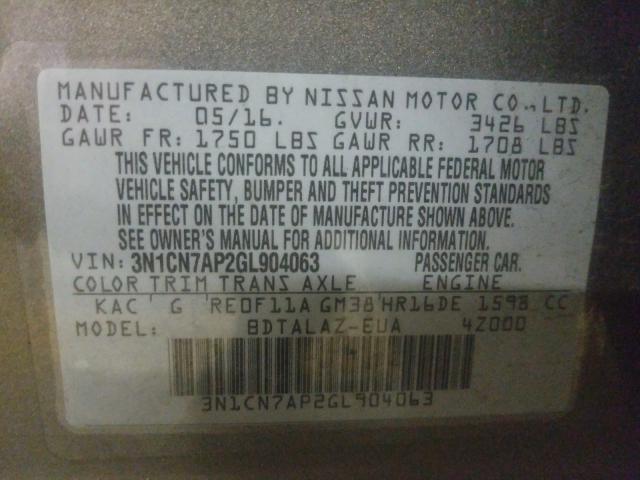 Photo 9 VIN: 3N1CN7AP2GL904063 - NISSAN VERSA S 