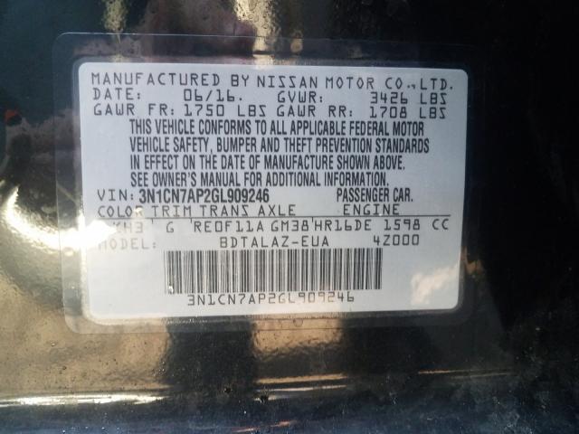 Photo 9 VIN: 3N1CN7AP2GL909246 - NISSAN VERSA S 