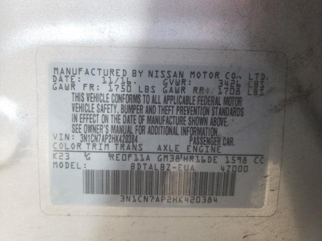 Photo 9 VIN: 3N1CN7AP2HK420384 - NISSAN VERSA S 