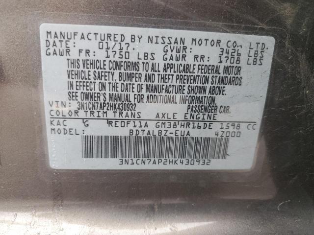 Photo 12 VIN: 3N1CN7AP2HK430932 - NISSAN VERSA S 