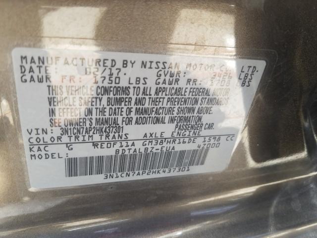 Photo 9 VIN: 3N1CN7AP2HK437301 - NISSAN VERSA S 