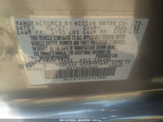 Photo 8 VIN: 3N1CN7AP2HK463882 - NISSAN VERSA SEDAN 