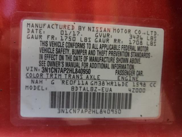 Photo 9 VIN: 3N1CN7AP2HL840950 - NISSAN VERSA S 