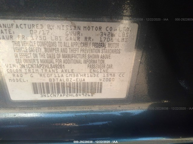 Photo 8 VIN: 3N1CN7AP2HL849261 - NISSAN VERSA SEDAN 