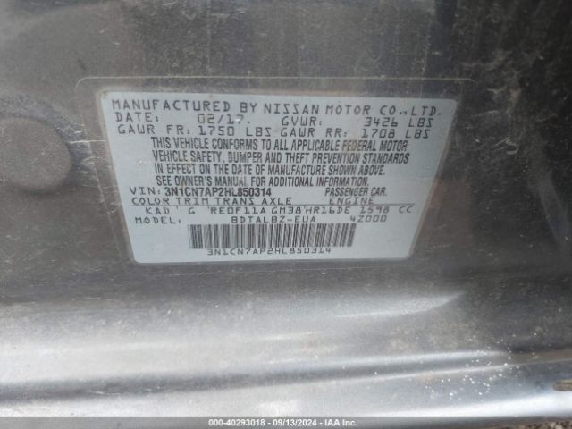 Photo 8 VIN: 3N1CN7AP2HL850314 - NISSAN VERSA 