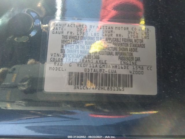 Photo 8 VIN: 3N1CN7AP2HL851365 - NISSAN VERSA SEDAN 