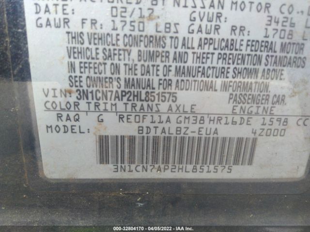 Photo 8 VIN: 3N1CN7AP2HL851575 - NISSAN VERSA SEDAN 