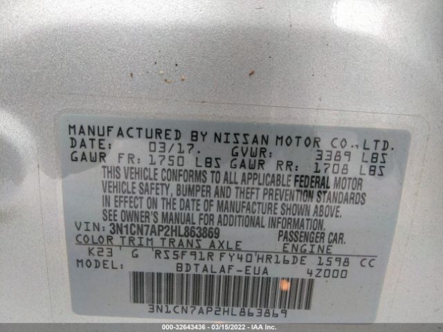 Photo 8 VIN: 3N1CN7AP2HL863869 - NISSAN VERSA SEDAN 