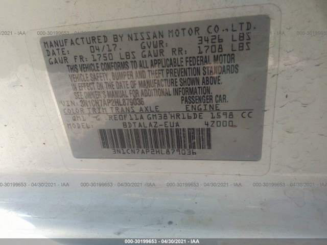 Photo 8 VIN: 3N1CN7AP2HL879036 - NISSAN VERSA SEDAN 